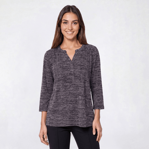 Petite Napa Valley 3/4 Sleeve Marled Pleated Knit Blouse